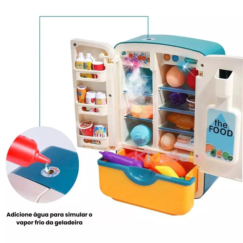 Cozinha Infantil Geladeira com Dispenser de Gelo e Acessórios