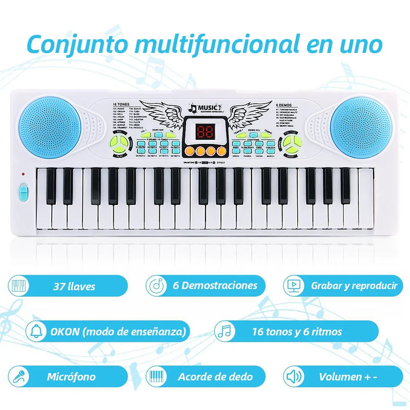 Piano Infantil com 37 Teclas - Microfone e Diversão Musical