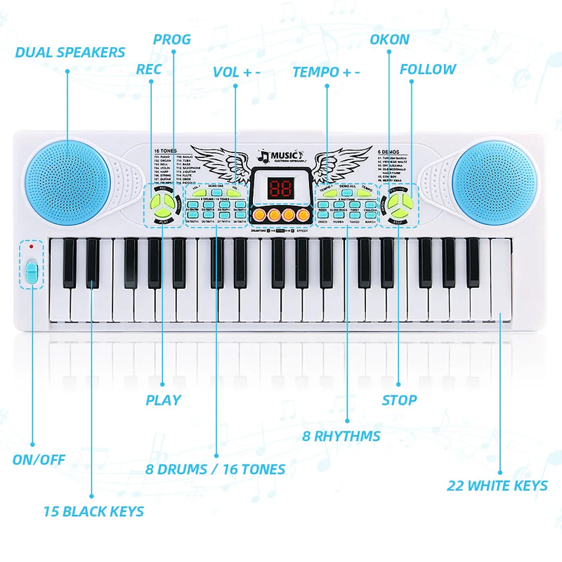 Piano Infantil com 37 Teclas - Microfone e Diversão Musical